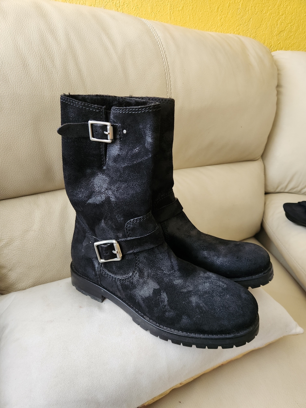 Jimmy Choo Black Suede Buckle Mid-Calf Boots